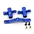 Yeah Racing blue anodized aluminium steering assembly set including bell cranks, steering bridge, screws, and bushings on a white background.