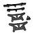 Yeah Racing shock tower set including two black aluminium bars, two carbon fibre shock towers, and four black screws on a white background.