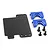 Yeah Racing aluminium and carbon fibre servo mount set in deep blue, including a carbon plate, two blue mounts, and four black screws.