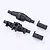 FMS RC rear axle housing components in black plastic, including the main housing halves and two end caps, isolated on a white background.