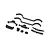 A set of ten black plastic RC car parts including fenders, bumpers, and body mounts on a white background.