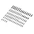 A collection of various black steel screws for RC vehicles arranged in rows on a white background.