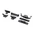 A set of black plastic RC battery tray components and chassis mounts from Axial, arranged on a white background.