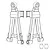A line drawing illustration of two MJX RC front lower suspension arms and two small bushings.