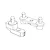A line drawing illustration of two black plastic RC car body mount components.