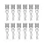 A digital line drawing showing twelve RC body clips with plastic pull tabs arranged in two rows of six.