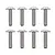 A digital line drawing illustration of eight identical metal screws arranged in two rows of four against a white background.