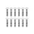 A top-down view of twelve identical silver-colored button head screws arranged in two rows of six on a white background.