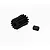 A black 13-tooth pinion gear and a small black grub screw isolated on a white background.