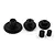 A set of five black nylon RC gears of varying sizes arranged on a white background.