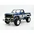 A 1/10 scale Tamiya Ford F-150 Ranger XLT RC truck model in blue and silver with racing decals on a white background.