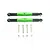 Two green aluminium RC turnbuckles with black plastic ends, accompanied by four metal screws and four metal nuts on a white background.
