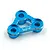A blue anodized aluminium Yeah Racing steering post mount with three mounting holes and a central cutout on a white background.