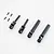 A set of four black metal CVD driveshafts and four small black screws on a plain white background.