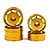 A set of four gold-coloured 8-spoke aluminium RC wheel rims stacked against a white background.