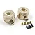 A pair of brass steering hubs for RC cars, featuring a disc brake design, along with four small brass bushings and four black screws.