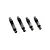 Four grey aluminium adjustable shock absorbers for RC cars arranged in a row against a white background.
