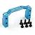 A blue anodized aluminium servo mount by Yeah Racing with six black mounting screws on a white background.