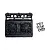 A black plastic Pandora RC 1/10 scale radiator assembly with dual fan detail and a set of small mounting screws on a white background.