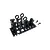 A set of black plastic RC tow hooks and accessories on a parts tree with two small screws on a white background.