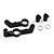 A set of black anodized aluminium steering assembly parts for an RC car, including two steering arms, two threaded posts, and two silver washers.