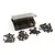 A Yeah Racing titanium screw set including a partitioned plastic storage box and various sizes of metal screws arranged in piles on a white background.
