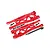 A pair of red anodized aluminium front suspension arms for an RC car, including mounting screws and hardware, isolated on a white background.