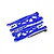 A pair of blue anodized aluminium RC front suspension arms with mounting screws on a white background.