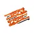 A pair of orange anodized aluminium front suspension arms for an RC car, including various black screws and hardware, isolated on a white background.