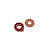 A red anodized aluminium Kyosho motor mount with gear mesh adjustment holes and a circular gasket on a white background.