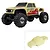Pro-Line Coyote body shell in tan topographical print, shown both installed on an RC crawler and as a standalone painted shell.