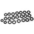 A collection of various sized metal ball bearings with black rubber seals arranged on a white background.