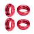 Four red anodized aluminium shock collars for RC cars, featuring a knurled outer edge and internal threading.