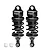 Two black GPM Racing aluminium adjustable RC shock absorbers with white plastic ball ends on a white background.