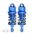 Two GPM Racing blue aluminium adjustable RC shock absorbers with black springs and two white plastic ball ends on a white background.