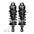 Two black GPM Racing aluminium adjustable RC shock absorbers with black springs and two small white plastic ball ends on a white background.