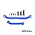 GPM Racing blue aluminium drag link set for RC cars, including two blue links, metal ball joints, and screws on a white background.