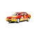 A 1/32 scale Scalextric Ford Sapphire RS500 slot car in Shell racing livery, featuring red and yellow paint with number 1 and sponsor decals.