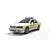 A 1/32 scale Scalextric Ford Sierra Sapphire Essex Police slot car in white with blue and yellow police livery on a white background.