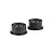 Two black Rovan 1/5 scale RC short course rear rims sitting on a white background.