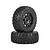 Two Rovan LT RC car wheels with black beadlock rims and aggressive broken nail tread pattern tires stacked on a white background.
