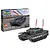 Revell 1/35 scale Leopard 2A4 40th Anniversary model kit box and a fully assembled, painted black tank model with white trim and flag antennas.