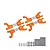 Set of four orange anodized aluminium upper suspension arms for RC cars, including stainless steel pins, screws, and washers.