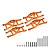 A set of four orange anodized aluminium suspension arms for Traxxas Maxx, including mounting hardware, screws, and pins on a white background.