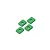 Four small, rectangular green anodized aluminium spacers with a central hole, arranged on a white background.