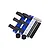 GPM Racing blue aluminium battery hold-down set including plates, velcro straps, screws, drill bit, and adhesive strips.