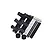 GPM Racing black aluminium battery hold-down set including plates, velcro straps, screws, adhesive tape, and a drill bit.