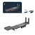 Huina 1/18 scale grey flatbed trailer with its retail packaging, a small battery, and a USB charging cable.