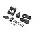 A set of black plastic Losi centre gearbox case components and associated mounting screws laid out on a white background.