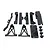 A set of black plastic RC chassis braces and body mounts from Reefs RC, including various structural components and four branded body post knobs.